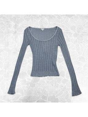 XOXO Y2K Gray and Silver Ribbed Knit Long Sleeve Top - Small